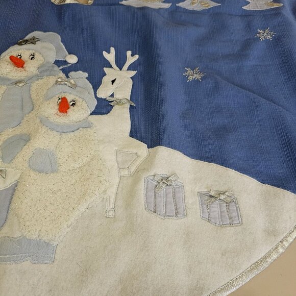 Snow Buddies Tree Skirt 1995 Christmas vtg Pottery Barn 40" blue holiday season - Picture 4 of 14